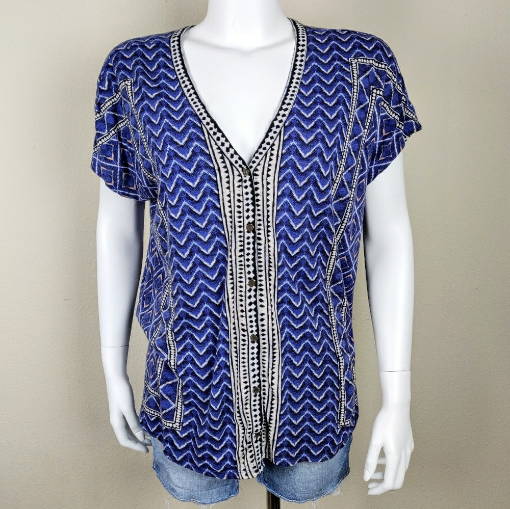 Lucky Brand Blue Patterned Boho Festival Top